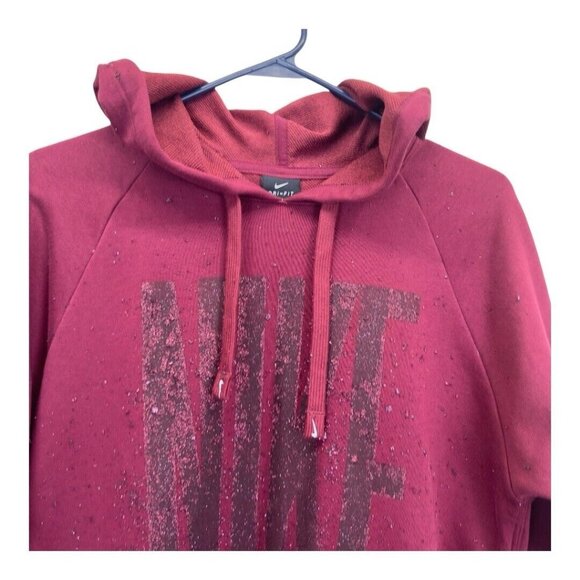 Nike Dri-Fit Pullover Hoodie  Women XS Maroon Oversize Glitter Logo Sides Slits - Picture 12 of 13
